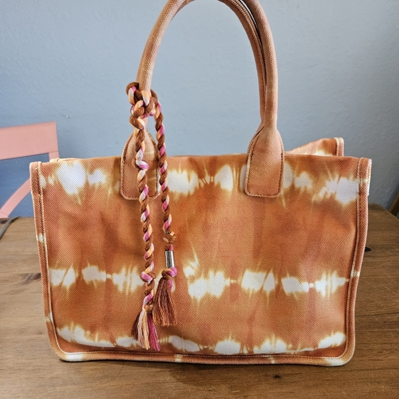 Vince Camuto Handbags - Vince Camuto Orla 100% Cotton Double Handle Tote Rusty Orange Tie Dye